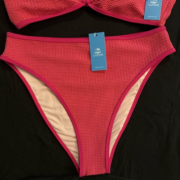 NWT Cupshe Pink Wave U-Ring Bikini Top & High-Rise Bottoms Set - Picture 4 of 5